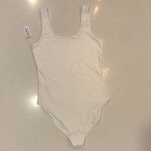 New Old Navy White Double-Layer Tank Bodysuit with Snaps